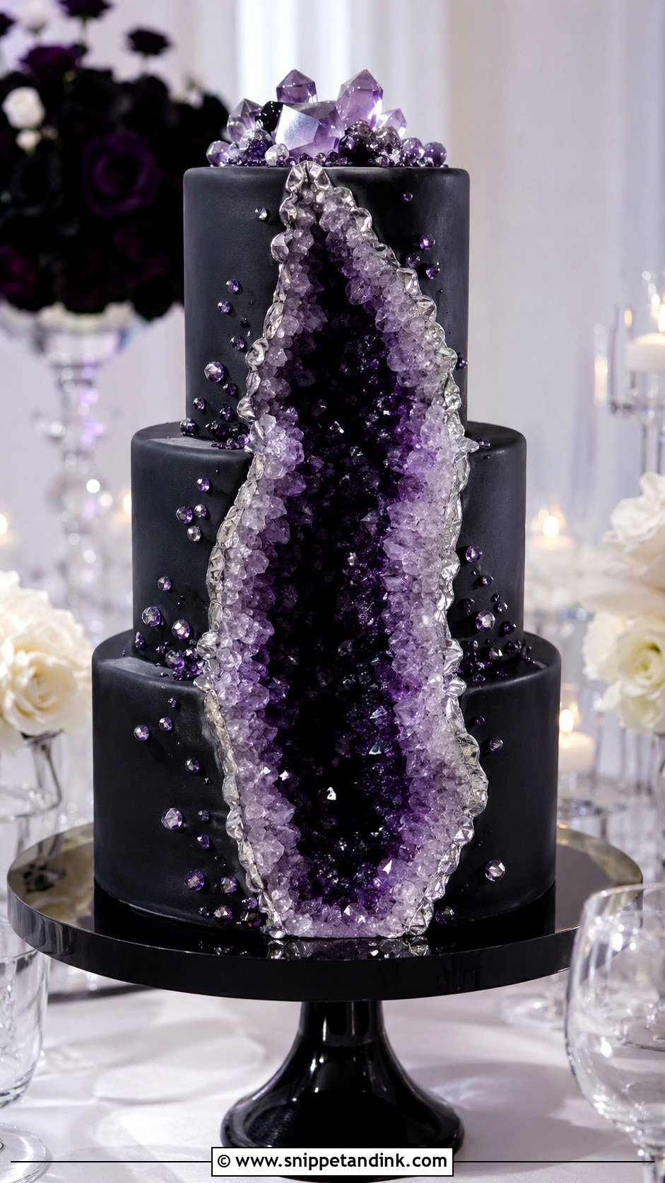 Purple And Black Wedding Cake With Geode - Snippet and Ink - 20 Purple and Black Wedding Cake Ideas