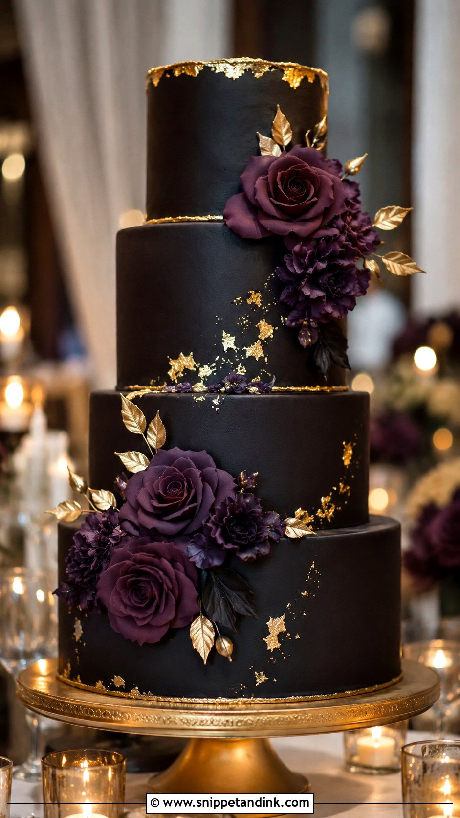 Purple And Black Wedding Cake With Gold - Snippet and Ink - 20 Purple and Black Wedding Cake Ideas