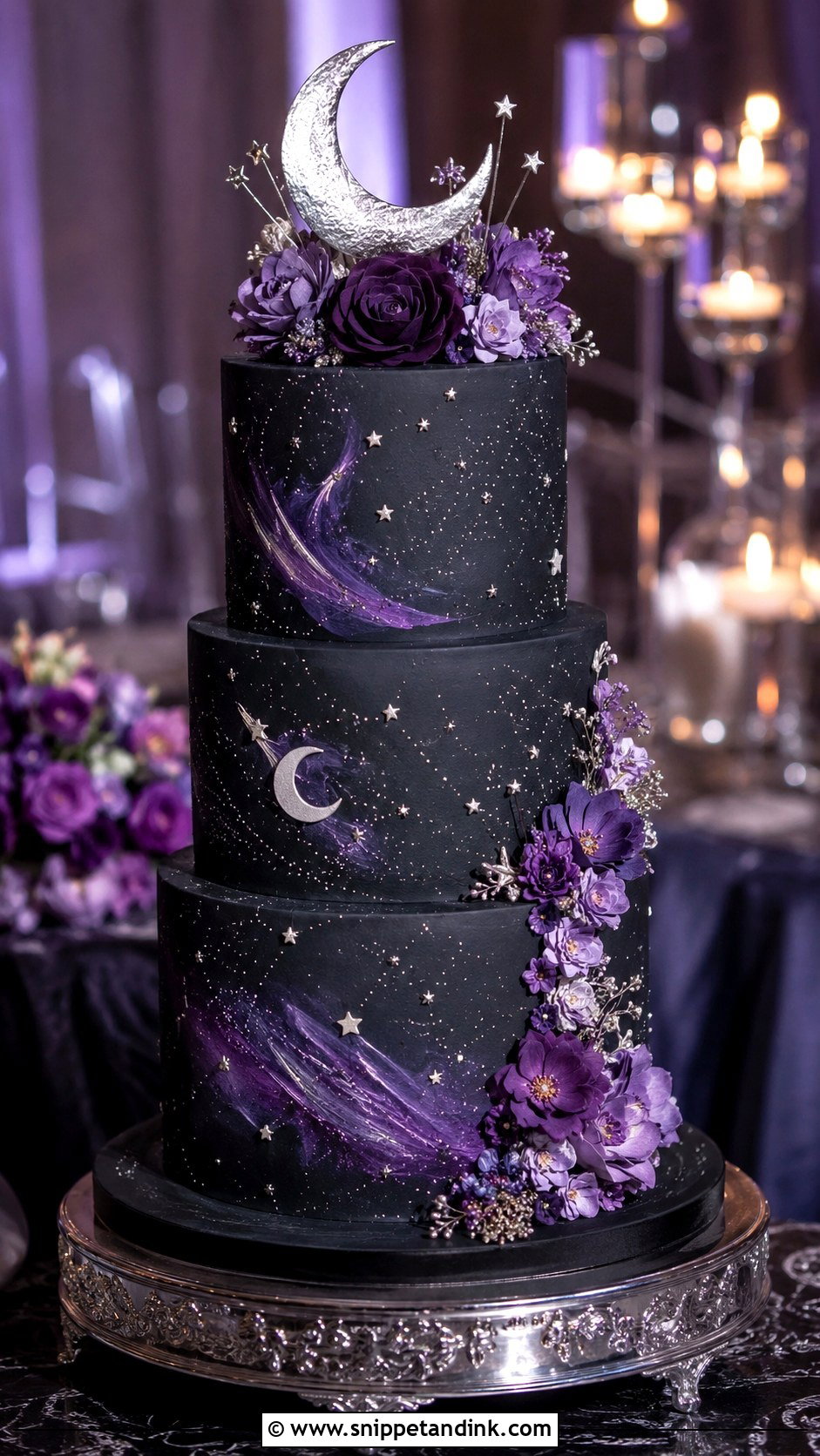 Purple And Black Wedding Cake With Moon And Stars - Snippet and Ink - 20 Purple and Black Wedding Cake Ideas