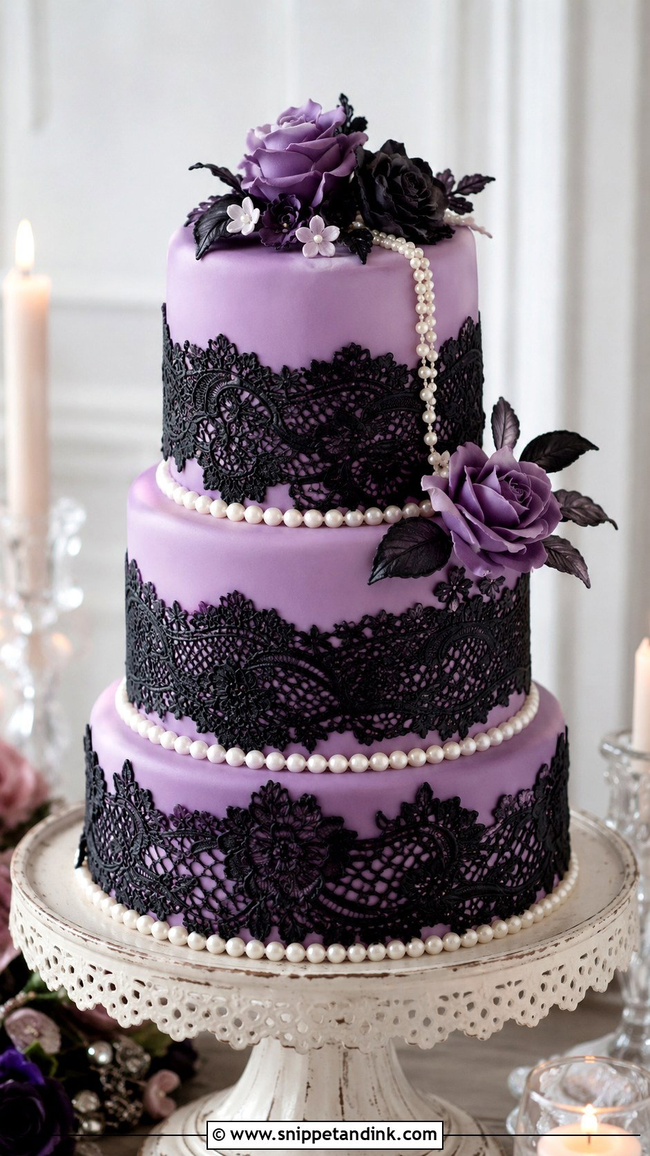 Purple And Black Wedding Cake With Roses - Snippet and Ink - 20 Purple and Black Wedding Cake Ideas