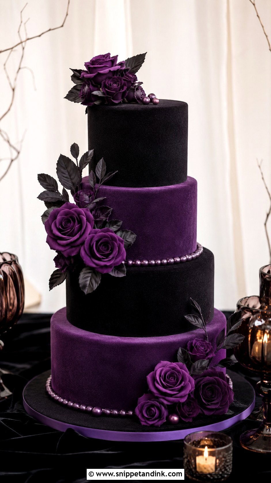Purple And Black Wedding Cake With Velvet Texture - Snippet and Ink - 20 Purple and Black Wedding Cake Ideas