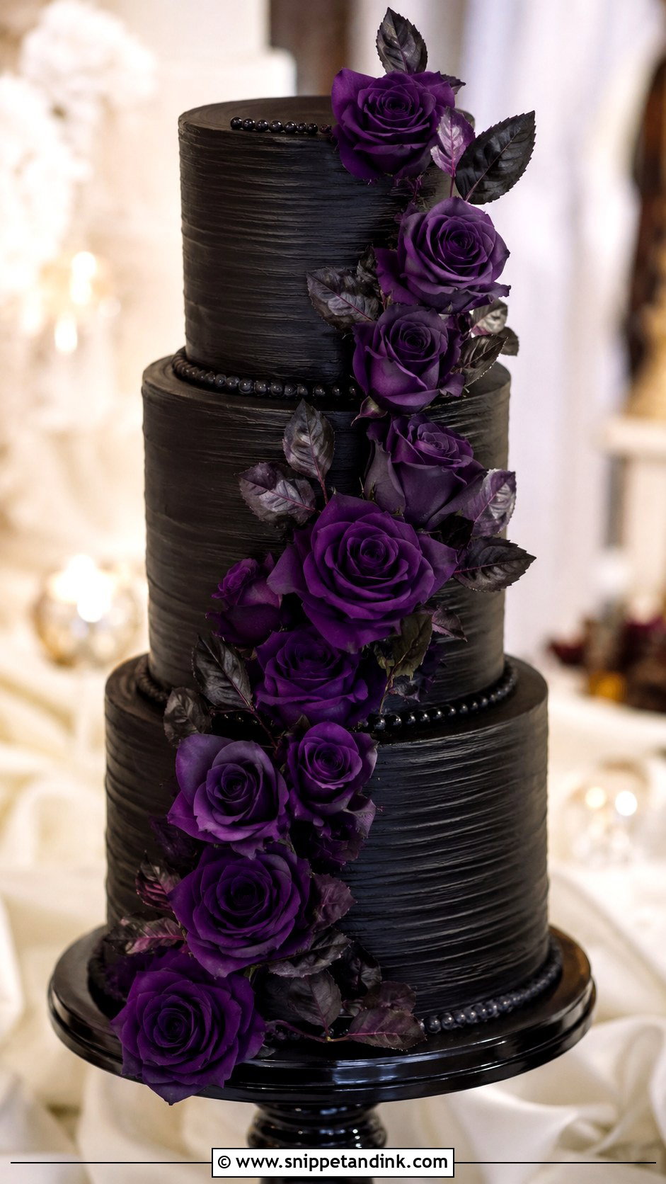 Purple And Black Wedding Cake With Vintage Piping - Snippet and Ink - 20 Purple and Black Wedding Cake Ideas