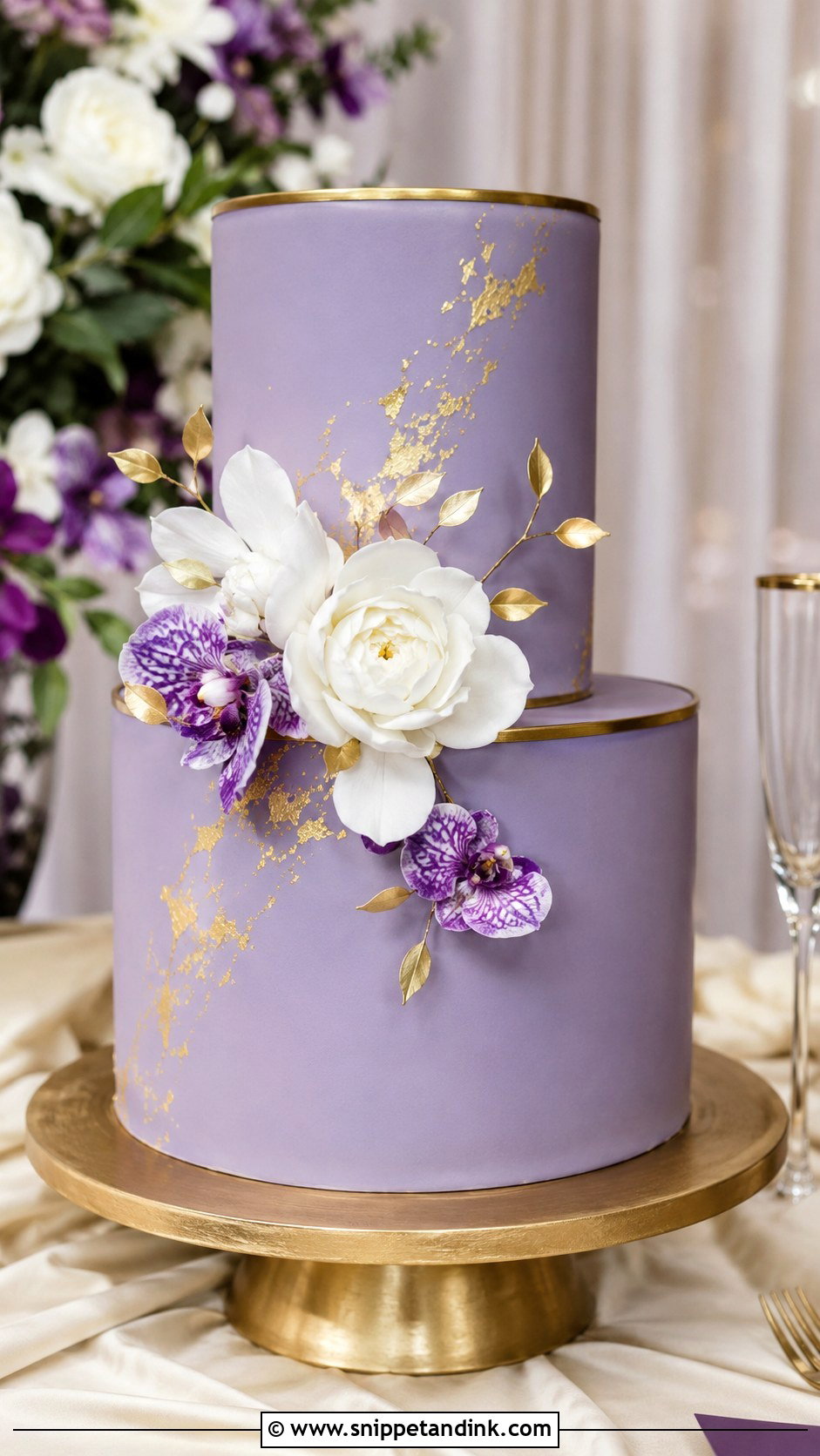 Purple And Gold Two Tier Wedding Cake - Snippet and Ink - 20 Purple Two Tier Cake Ideas for Wedding