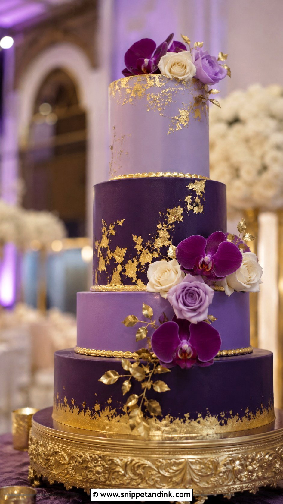 Purple And Gold Wedding Cake - Snippet and Ink - 20 Jewel Tone Wedding Cake Ideas