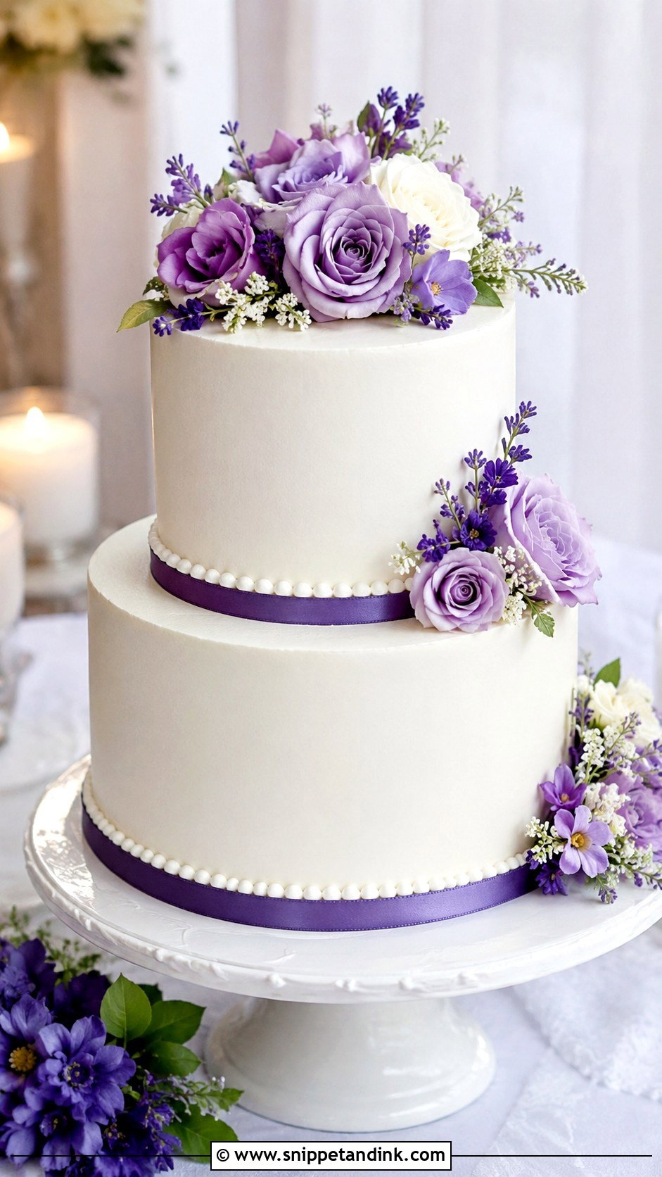 Purple And White Two Tier Wedding Cake - Snippet and Ink - 20 Purple Two Tier Cake Ideas for Wedding