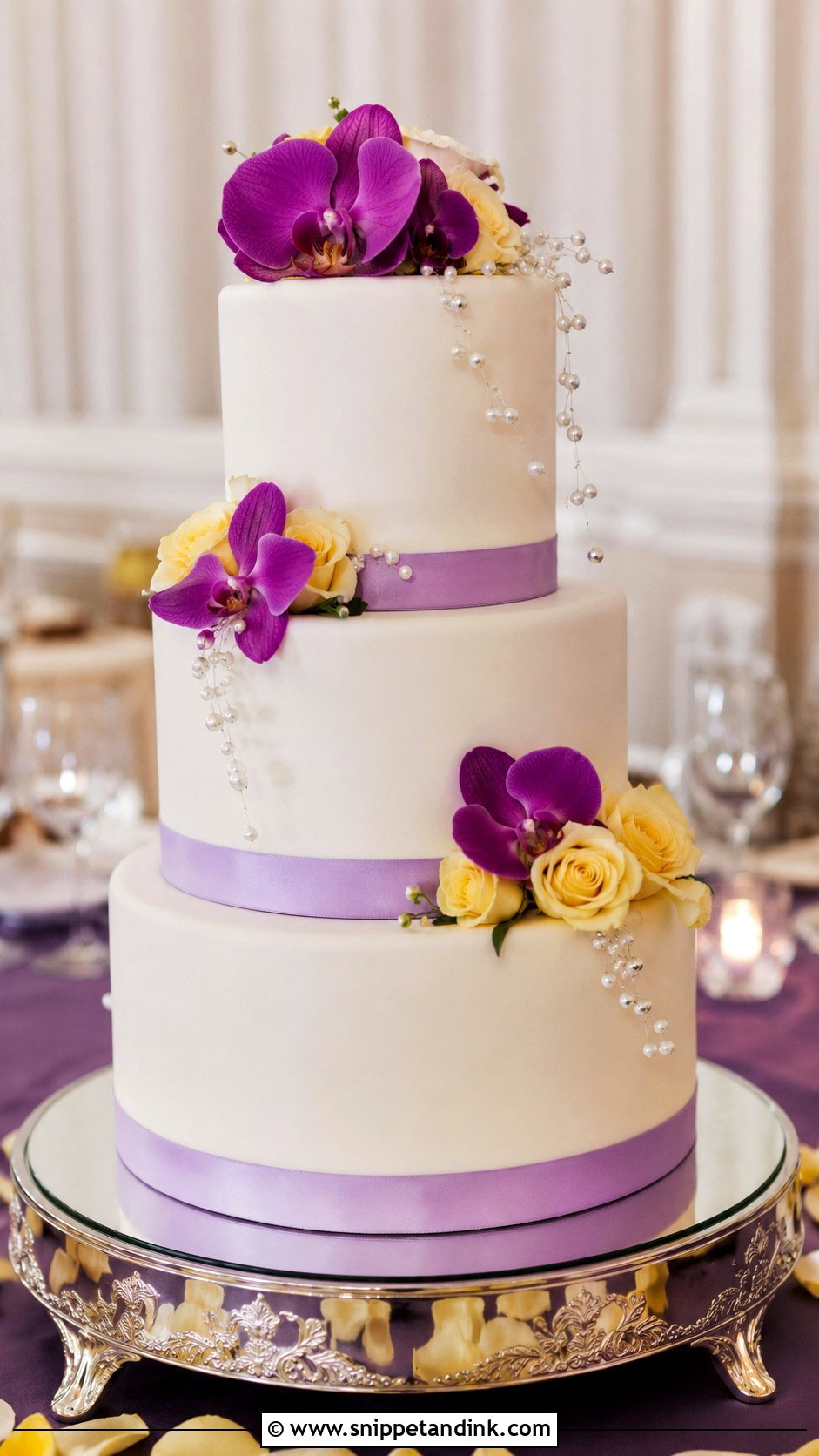 Purple And Yellow Fondant Wedding Cake - Snippet and Ink - 20 Purple and Yellow Wedding Cake Ideas