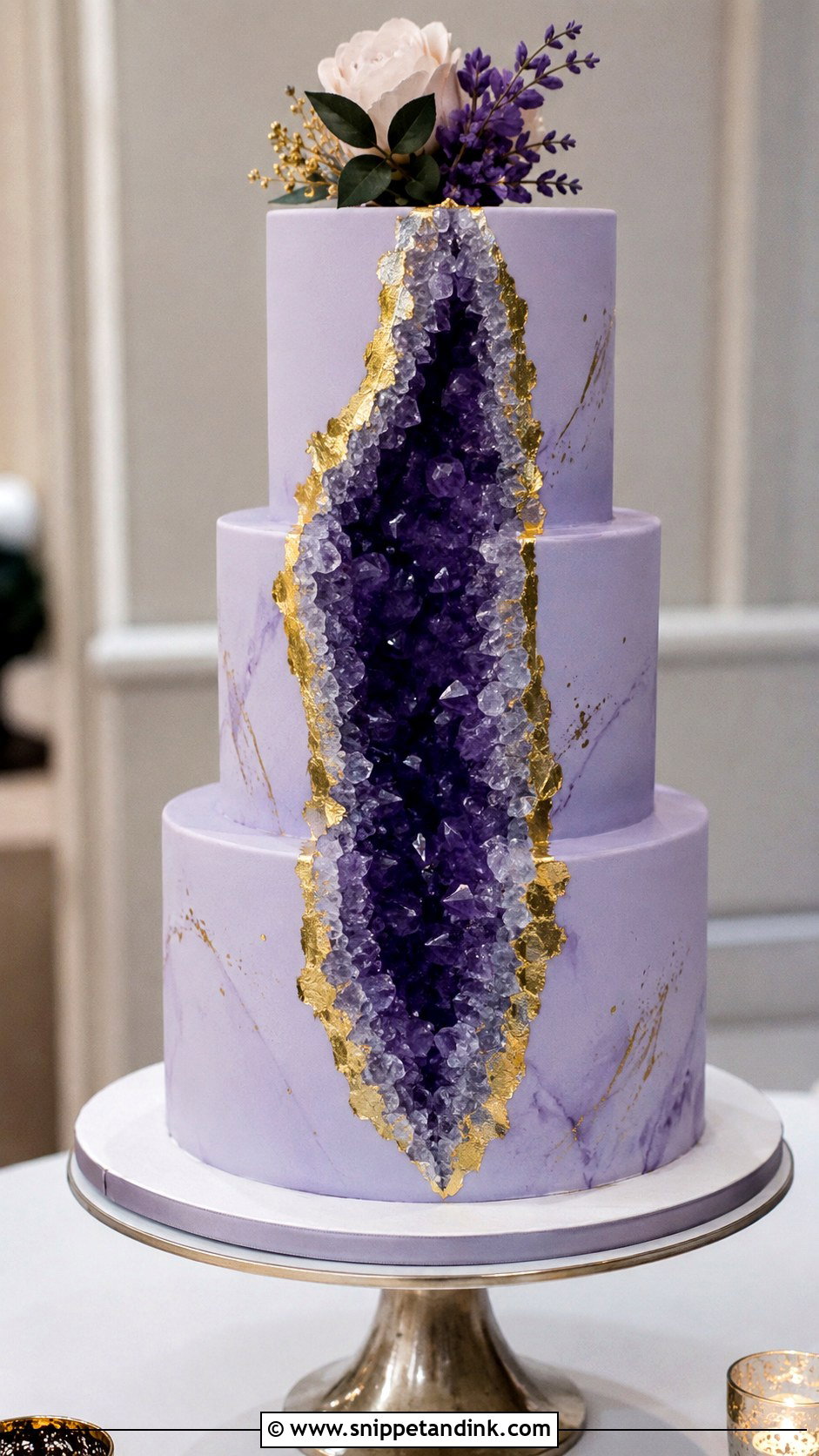 Purple And Yellow Geode Wedding Cake - Snippet and Ink - 20 Purple and Yellow Wedding Cake Ideas