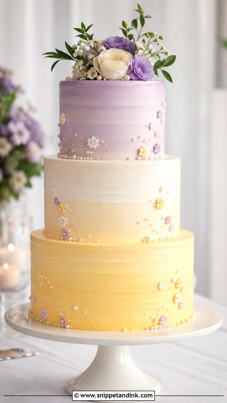 Purple And Yellow Ombre Wedding Cake - Snippet and Ink - 20 Purple and Yellow Wedding Cake Ideas