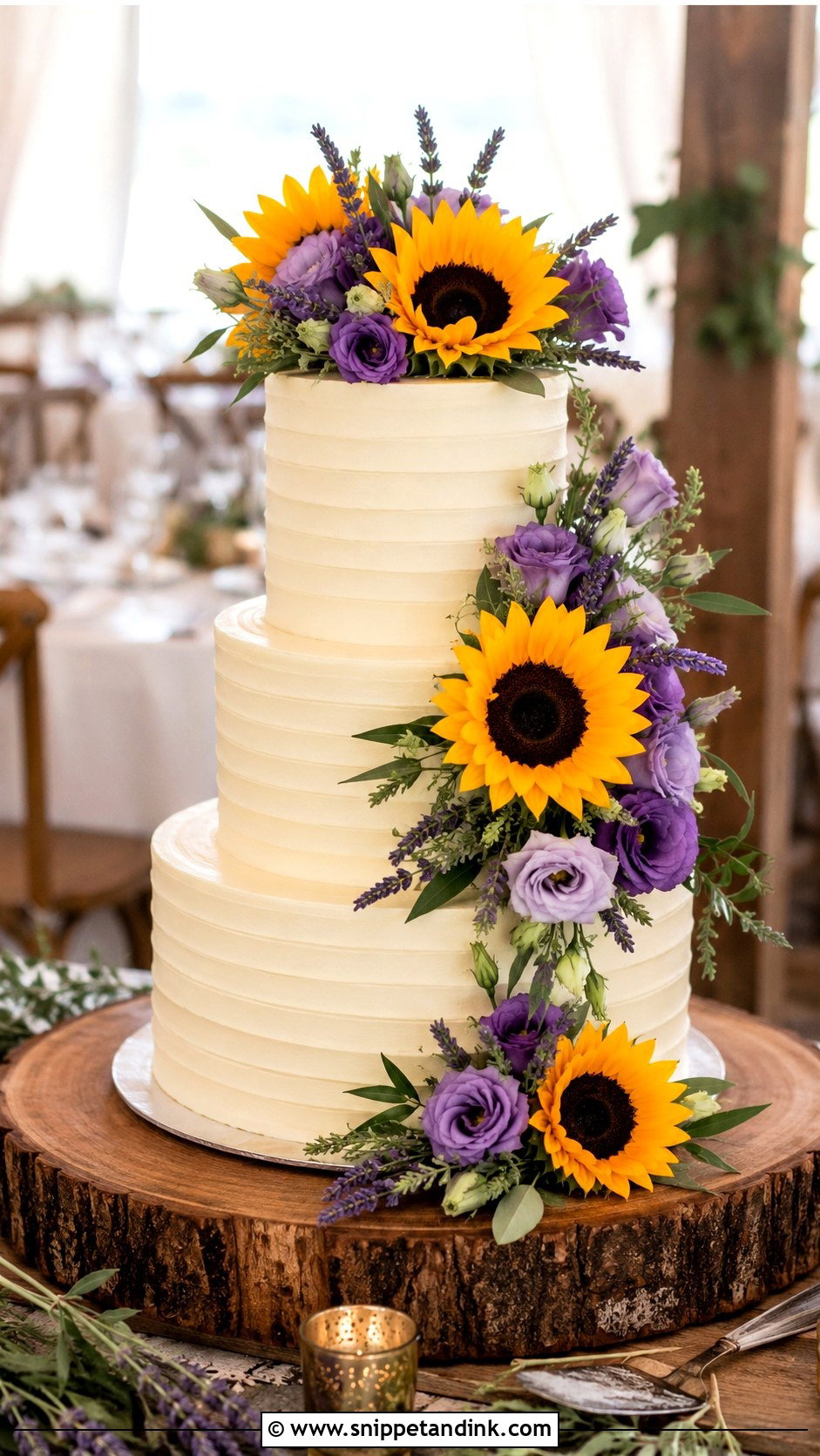 Purple And Yellow Sunflower Wedding Cake - Snippet and Ink - 20 Purple and Yellow Wedding Cake Ideas