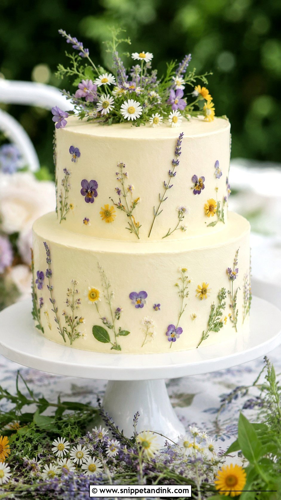 Purple And Yellow Wildflower Wedding Cake - Snippet and Ink - 20 Purple and Yellow Wedding Cake Ideas