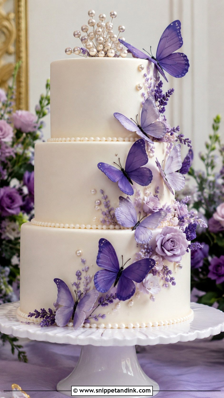 Purple Butterfly 3 Tier Wedding Cake - Snippet and Ink - 20 3 Tier Butterfly Cake Ideas for Wedding