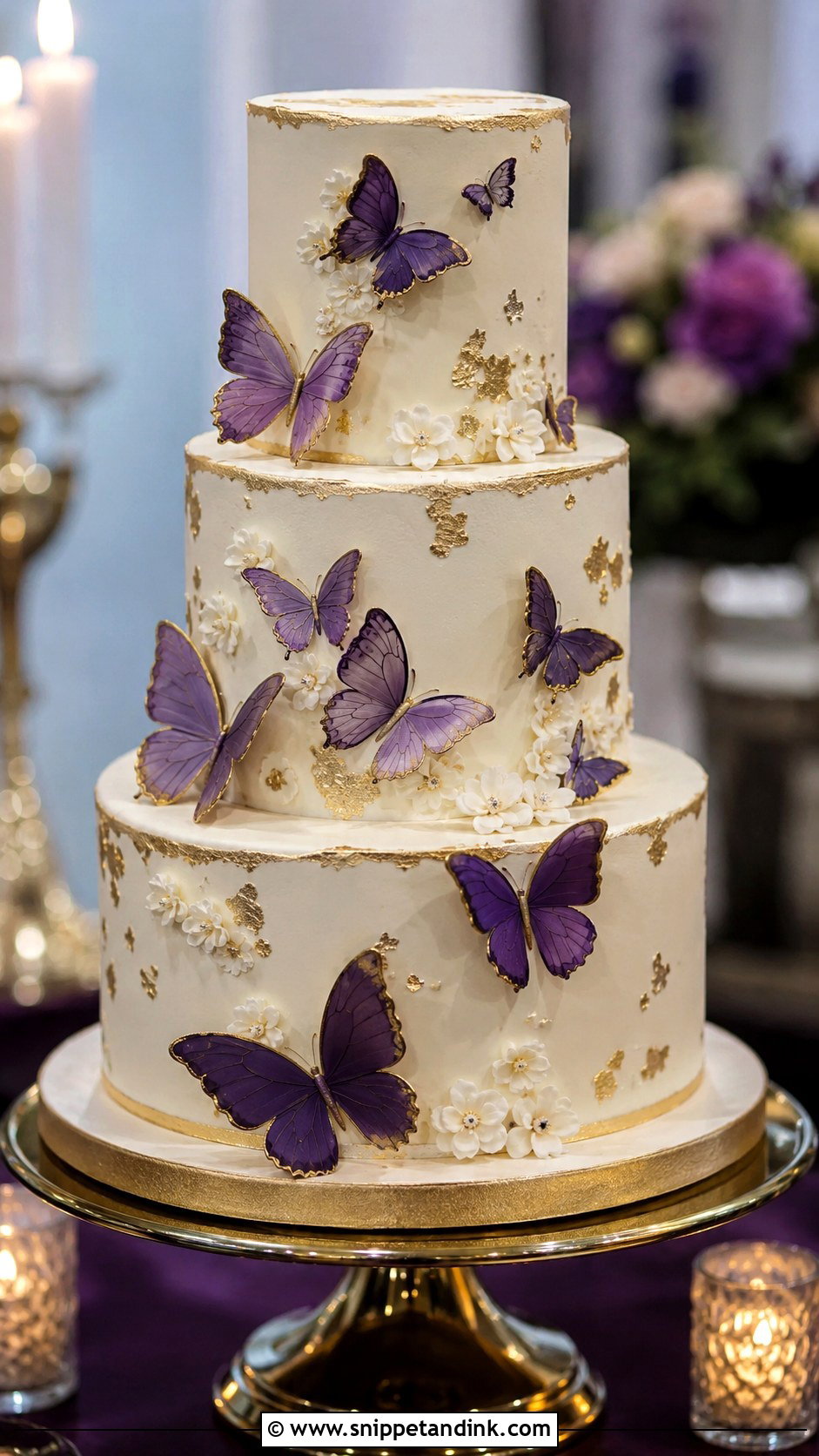 Purple Butterfly Cake With Gold - Snippet and Ink - 20 Purple Butterfly Cake Ideas for Wedding