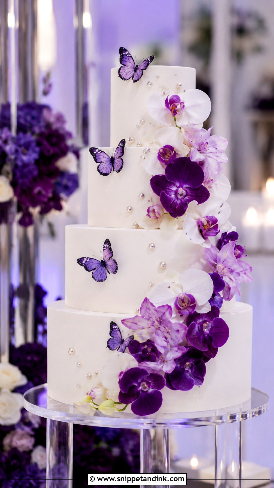 Purple Butterfly Cake With Orchids - Snippet and Ink - 20 Purple Butterfly Cake Ideas for Wedding
