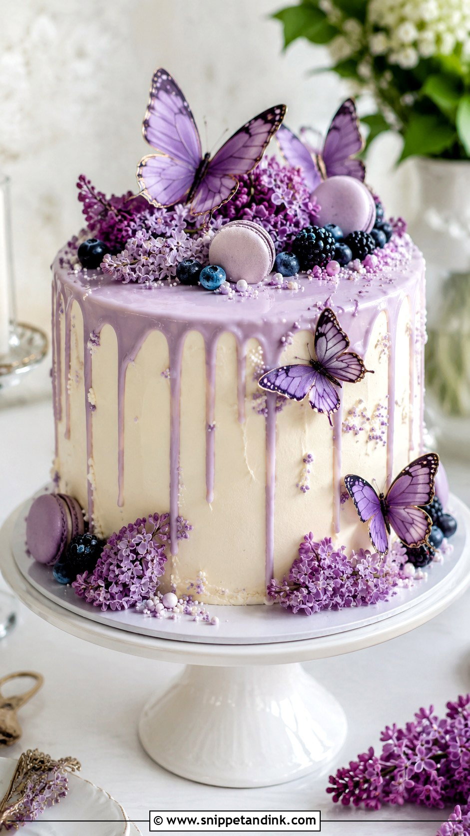 Purple Butterfly Cake With Pearls - Snippet and Ink - 20 Purple Butterfly Cake Ideas for Wedding