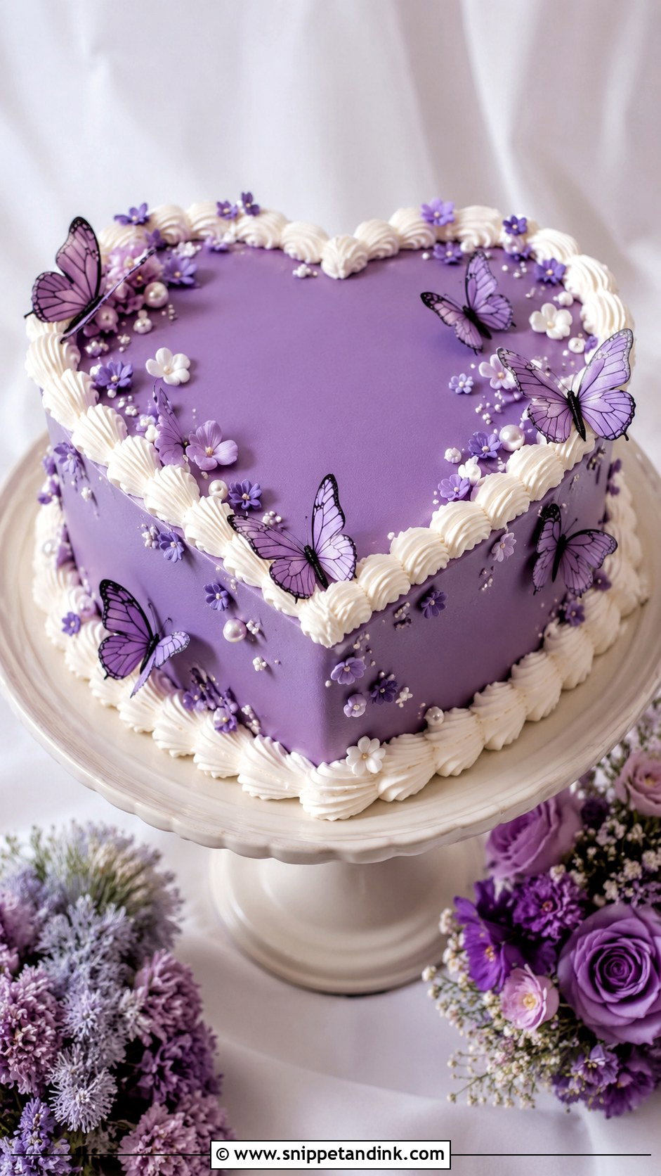Purple Butterfly Heart Wedding Cake - Snippet and Ink - 20 Butterfly Heart Cake Ideas for Wedding