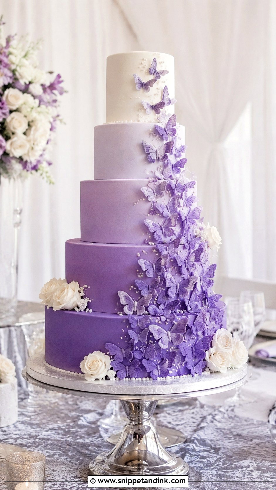 Purple Butterfly Tiered Wedding Cake - Snippet and Ink - 20 Purple Butterfly Cake Ideas for Wedding