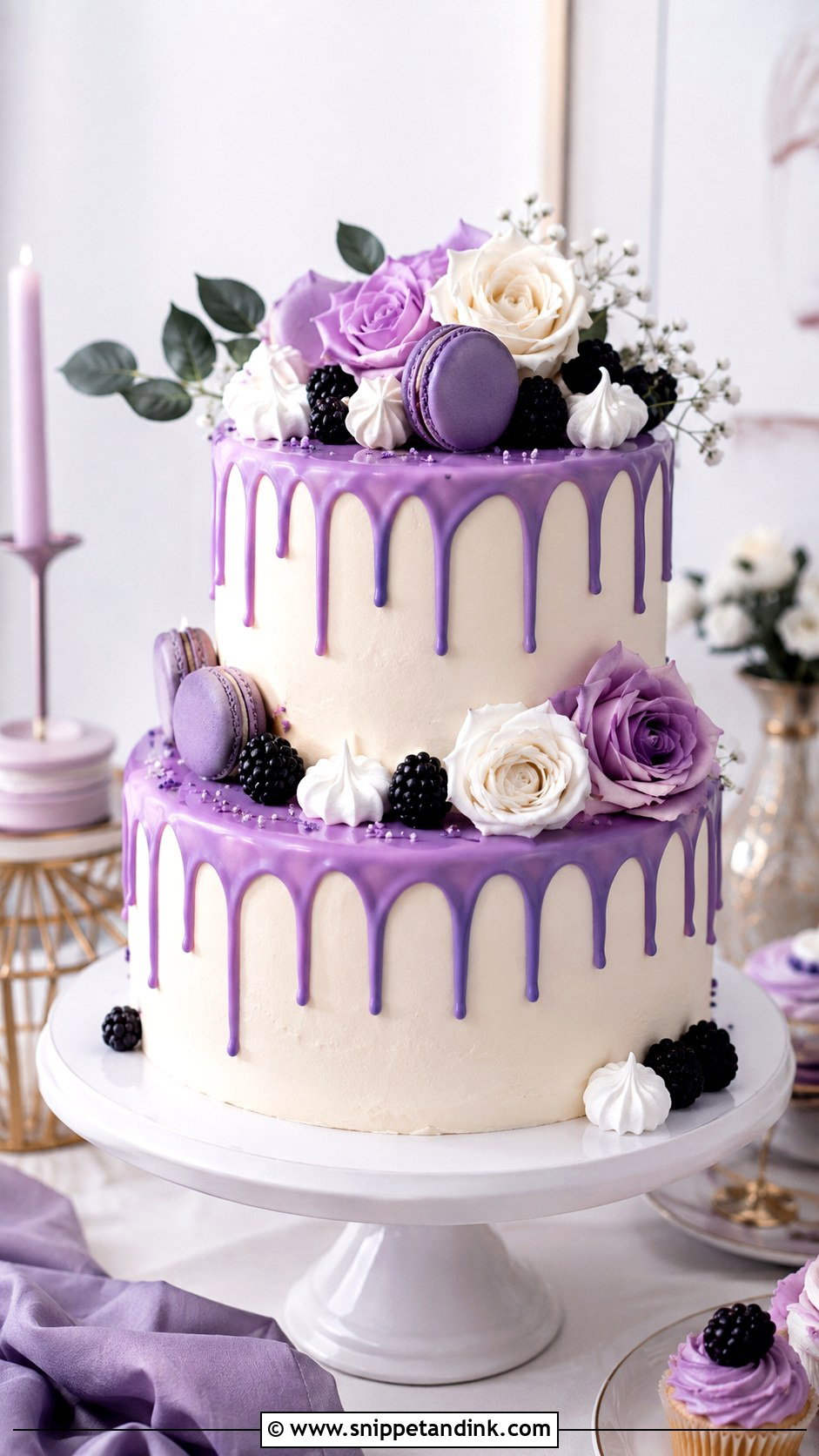 Purple Drip Two Tier Wedding Cake - Snippet and Ink - 20 Purple Two Tier Cake Ideas for Wedding