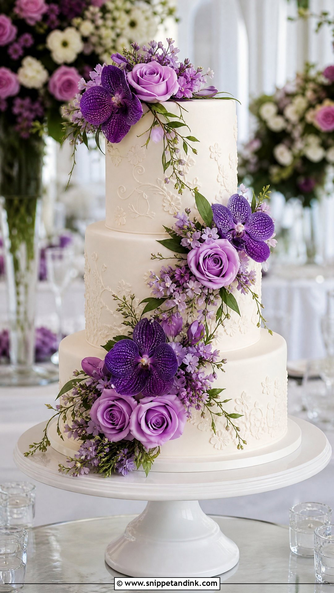 Purple Floral Fondant Wedding Cake - Snippet and Ink - 25 Purple Flower Cake Ideas for Wedding