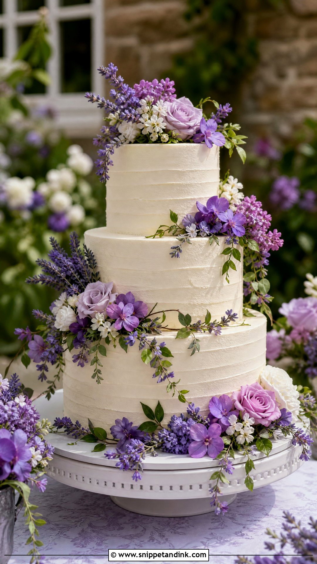 Purple Floral Garden Wedding Cake - Snippet and Ink - 25 Purple Flower Cake Ideas for Wedding