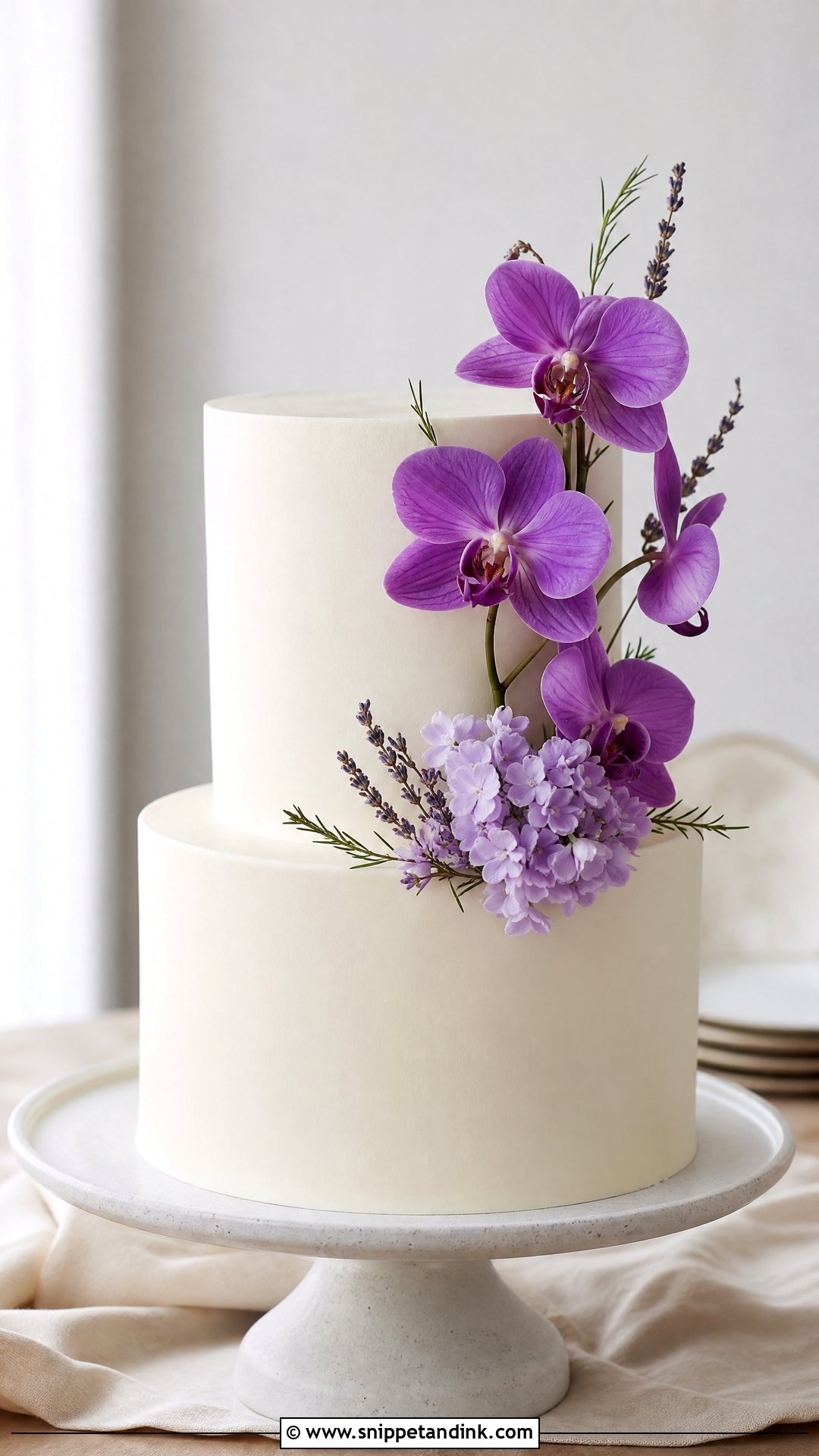 Purple Floral Minimalist Wedding Cake - Snippet and Ink - 25 Purple Flower Cake Ideas for Wedding
