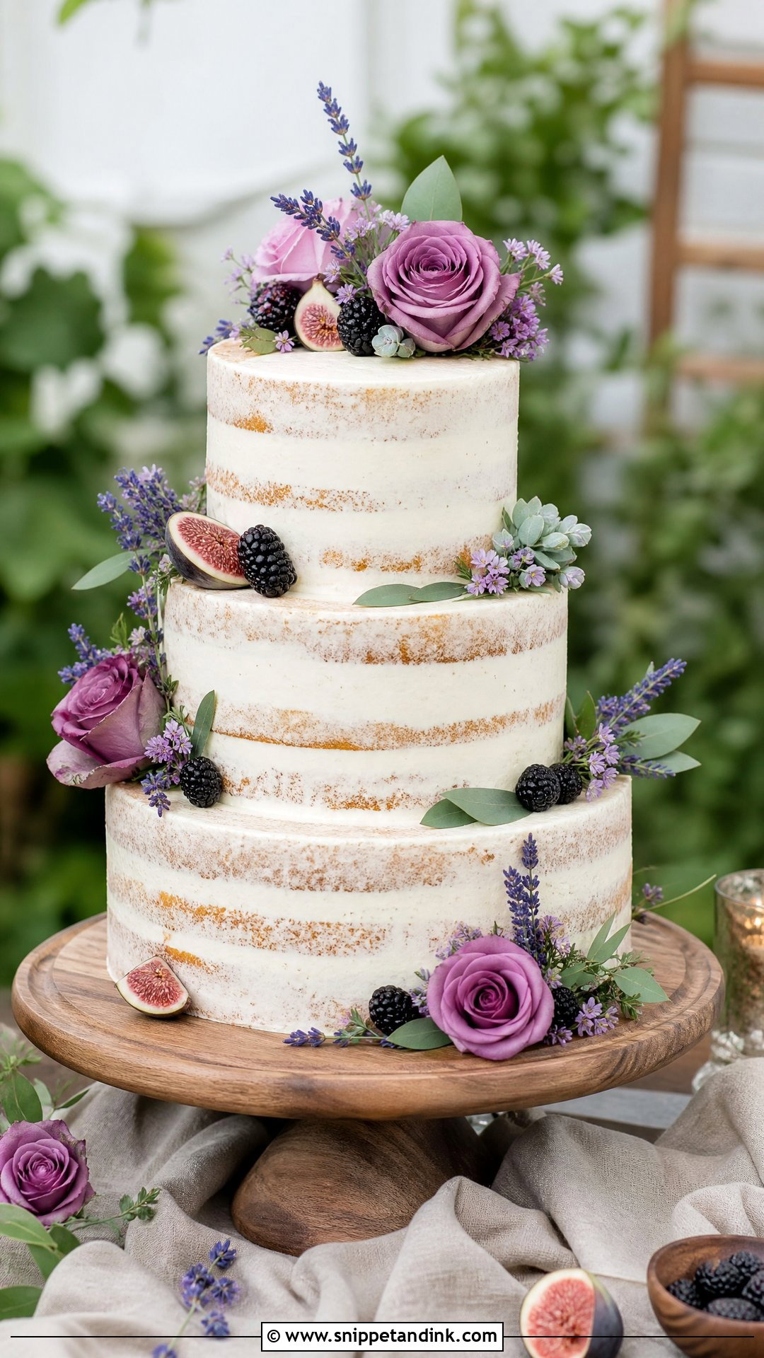 Purple Floral Semi Naked Wedding Cake - Snippet and Ink - 25 Purple Flower Cake Ideas for Wedding