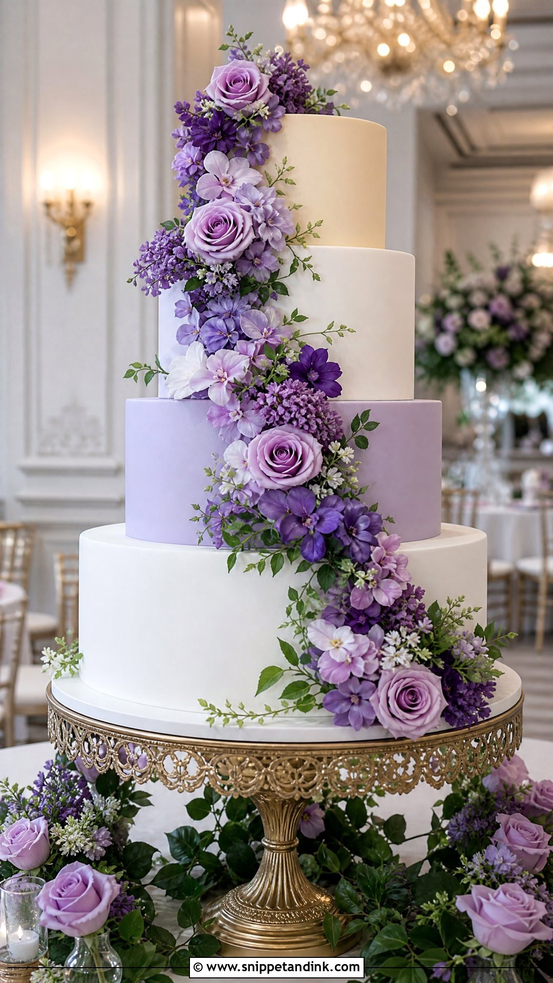 Purple Floral Tiered Wedding Cake - Snippet and Ink - 25 Purple Flower Cake Ideas for Wedding