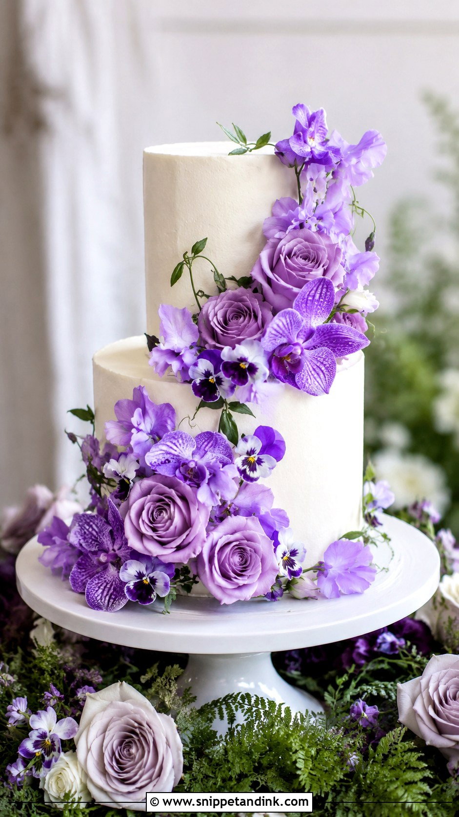 Purple Floral Two Tier Wedding Cake - Snippet and Ink - 20 Purple Two Tier Cake Ideas for Wedding