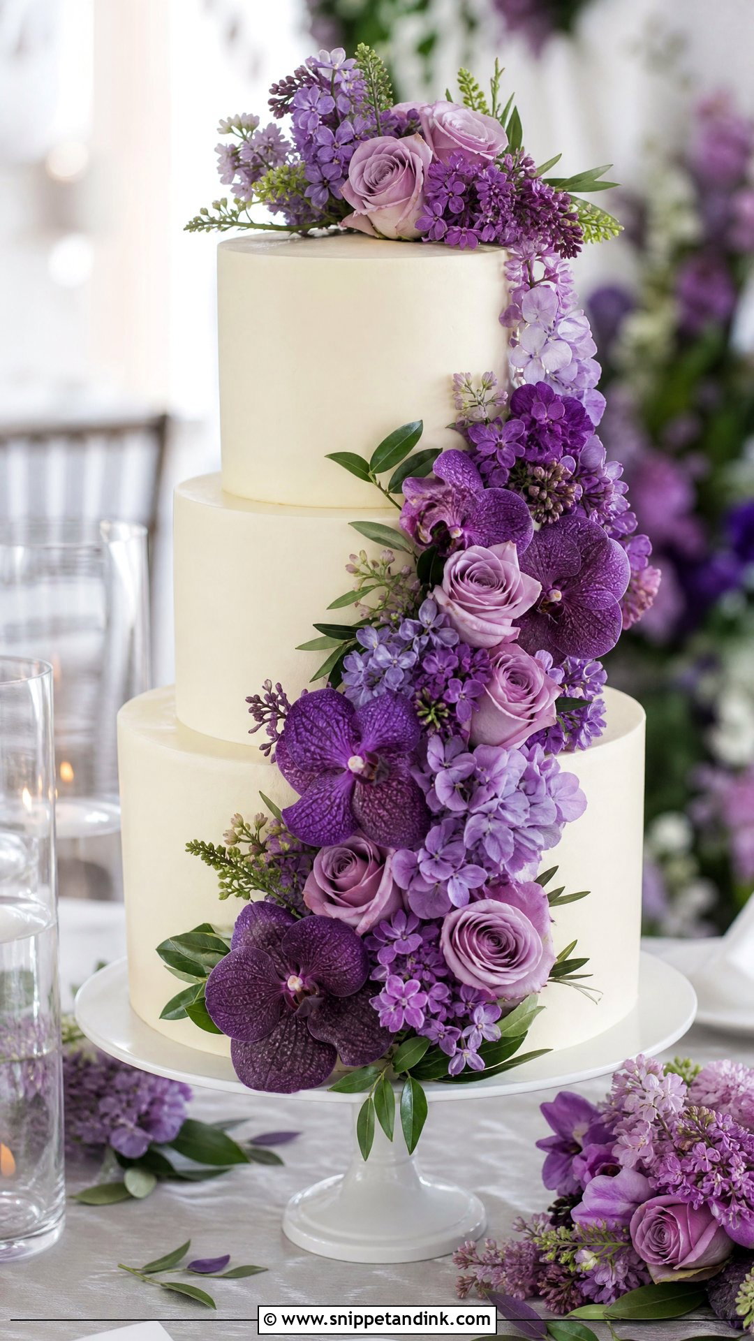 Purple Floral Wedding Cake - Snippet and Ink - 20 Purple Wedding Cake Ideas