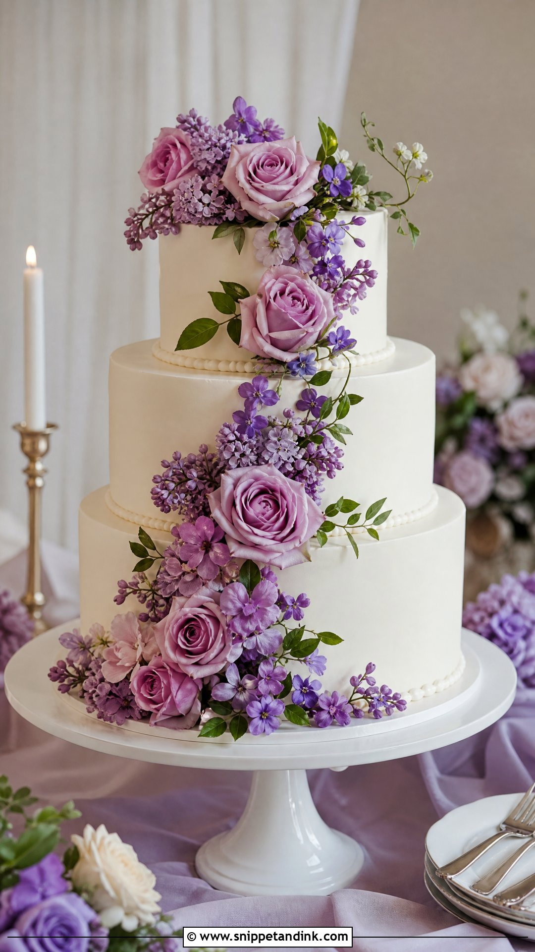 Purple Flower Wedding Cake With White Buttercream - Snippet and Ink - 25 Purple Flower Cake Ideas for Wedding