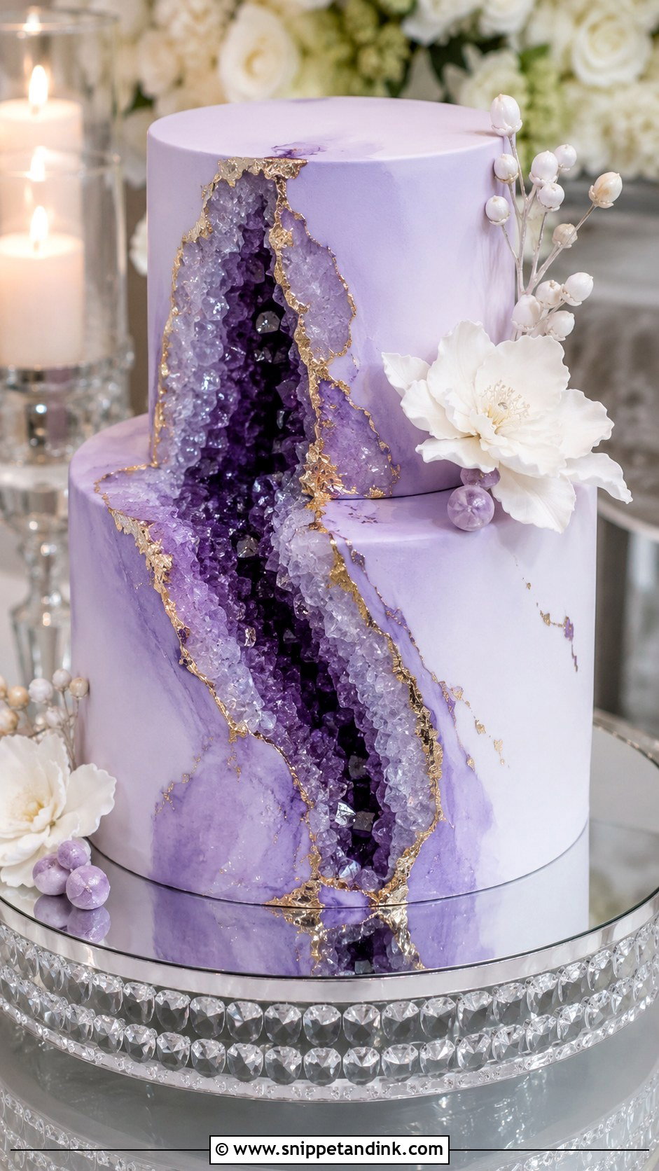 Purple Geode Two Tier Wedding Cake - Snippet and Ink - 20 Purple Two Tier Cake Ideas for Wedding