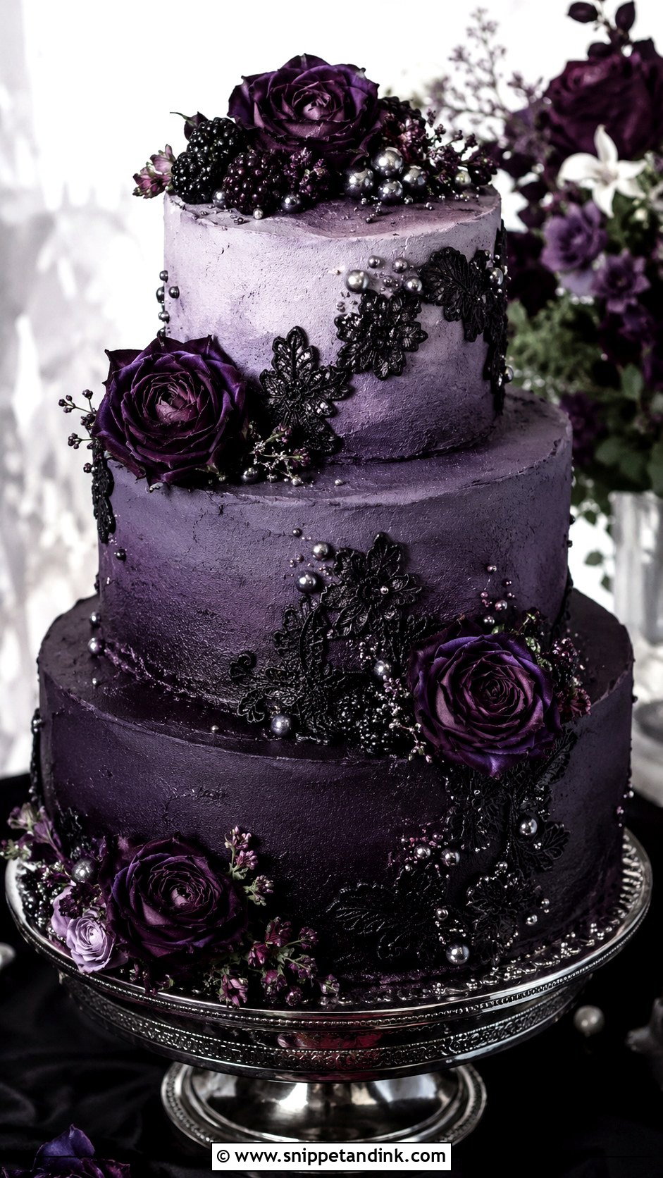 Purple Gothic Wedding Cake - Snippet and Ink - 20 Gothic Wedding Cake Ideas