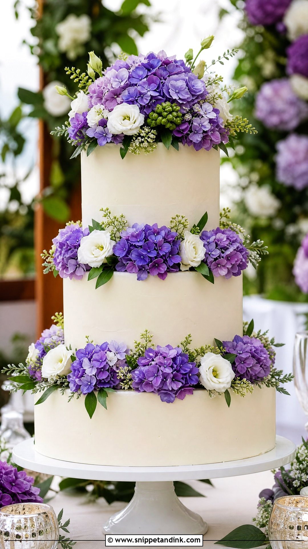 Purple Hydrangea Wedding Cake - Snippet and Ink - 25 Purple Flower Cake Ideas for Wedding