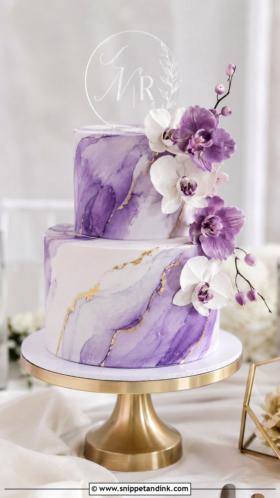 Purple Marble Two Tier Wedding Cake - Snippet and Ink - 20 Purple Two Tier Cake Ideas for Wedding