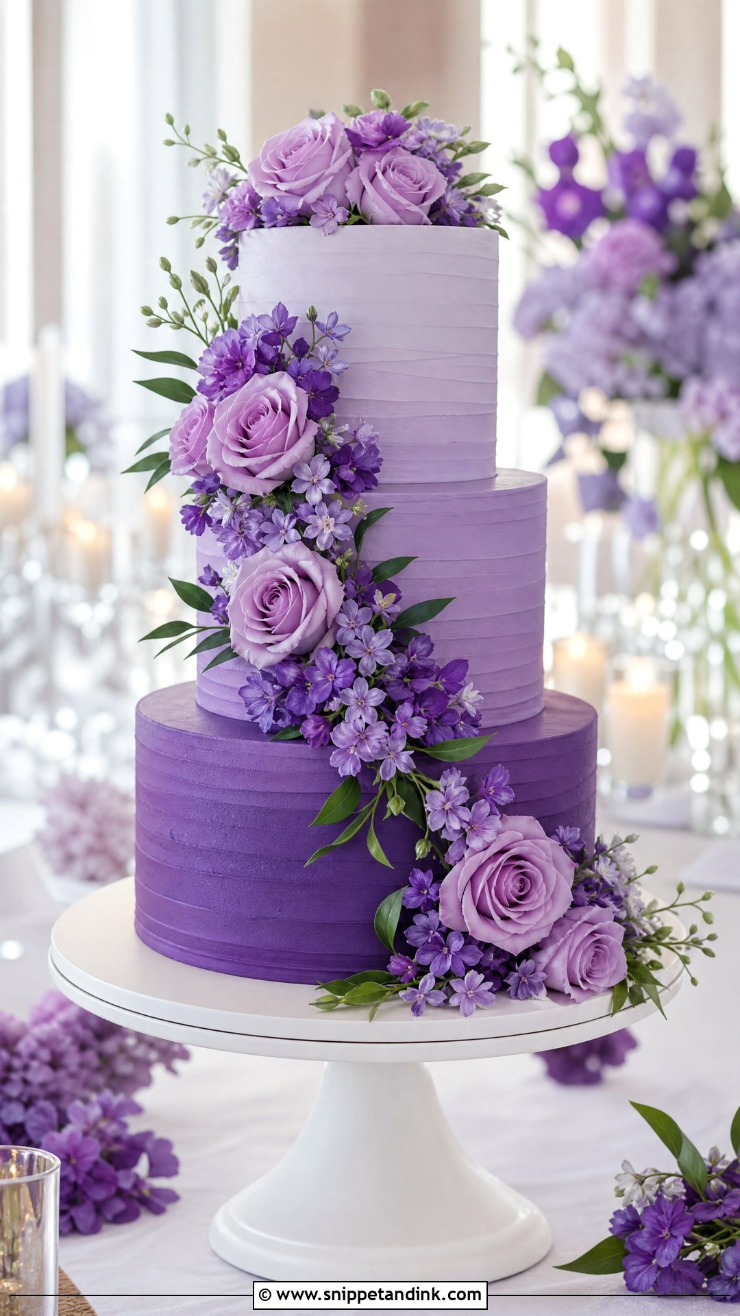 Purple Ombre Flower Wedding Cake - Snippet and Ink - 25 Purple Flower Cake Ideas for Wedding