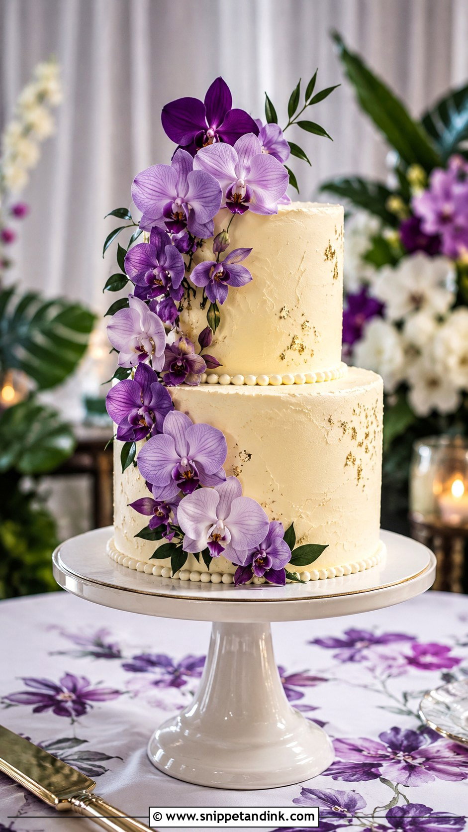 Purple Orchid Two Tier Wedding Cake - Snippet and Ink - 20 Purple Two Tier Cake Ideas for Wedding