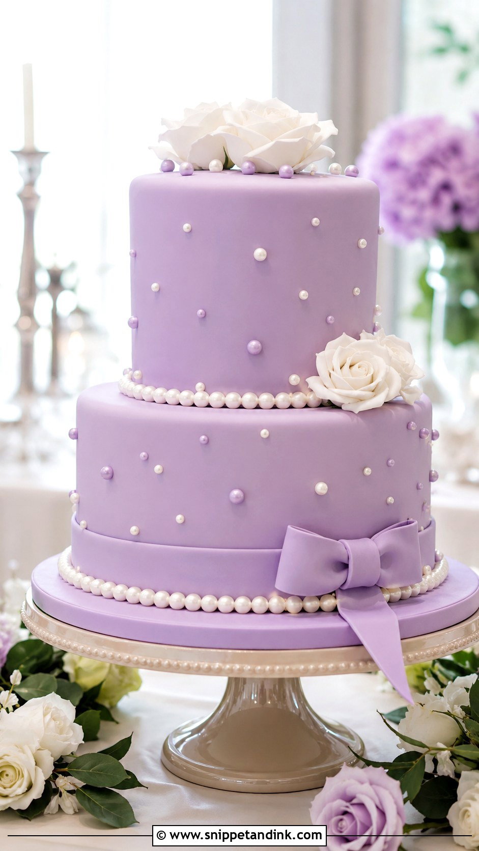 Purple Pearl Two Tier Wedding Cake - Snippet and Ink - 20 Purple Two Tier Cake Ideas for Wedding