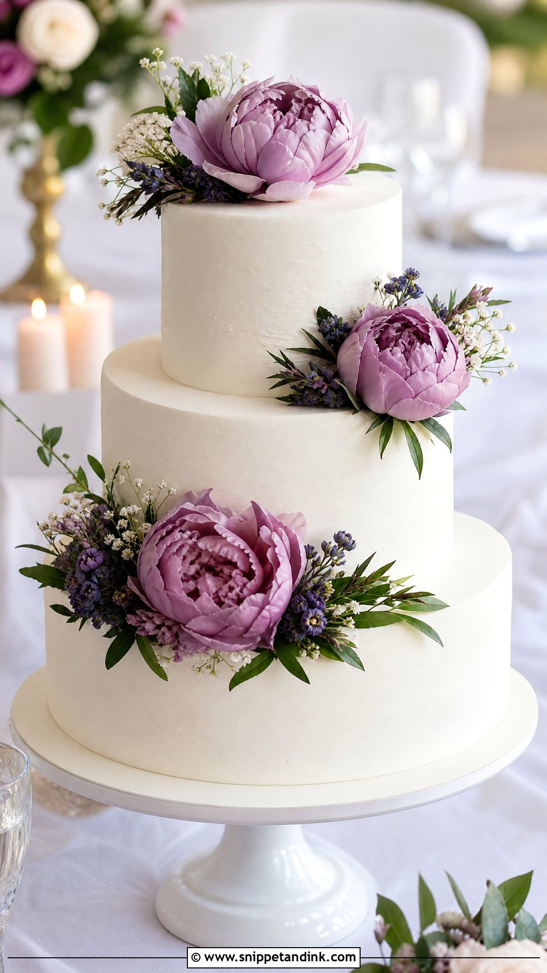 Purple Peony Wedding Cake - Snippet and Ink - 25 Purple Flower Cake Ideas for Wedding