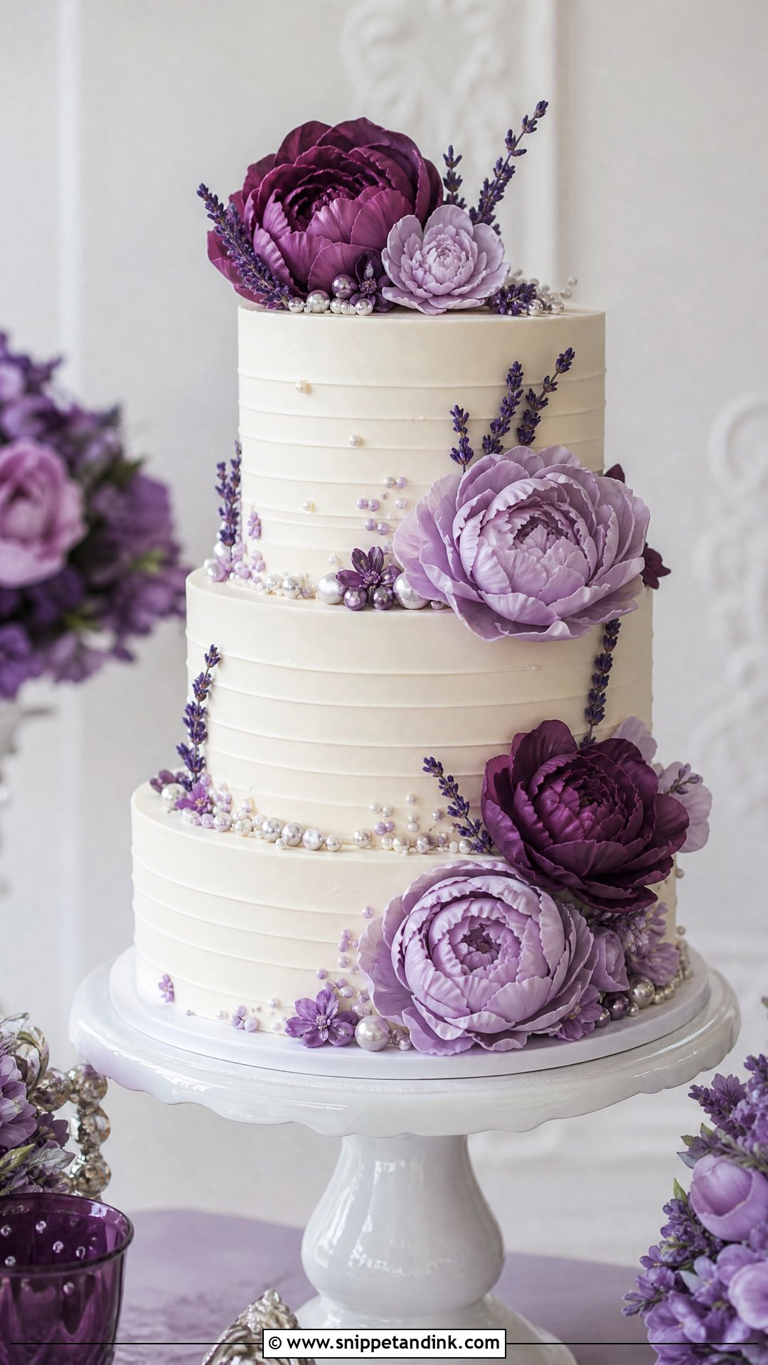 Purple Peony Wedding Cake - Snippet and Ink - 25 Peony Cake Ideas for Wedding
