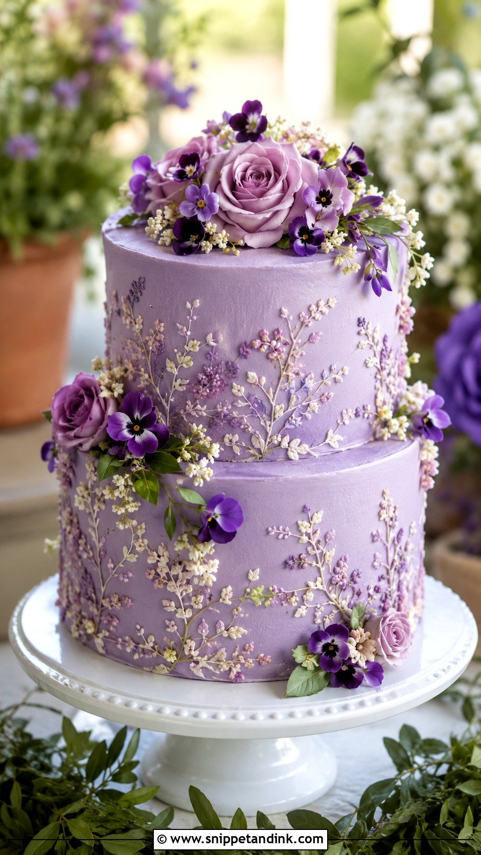 Purple Round Wedding Cake With Buttercream Flowers - Snippet and Ink - 20 Purple Round Cake Ideas for Wedding