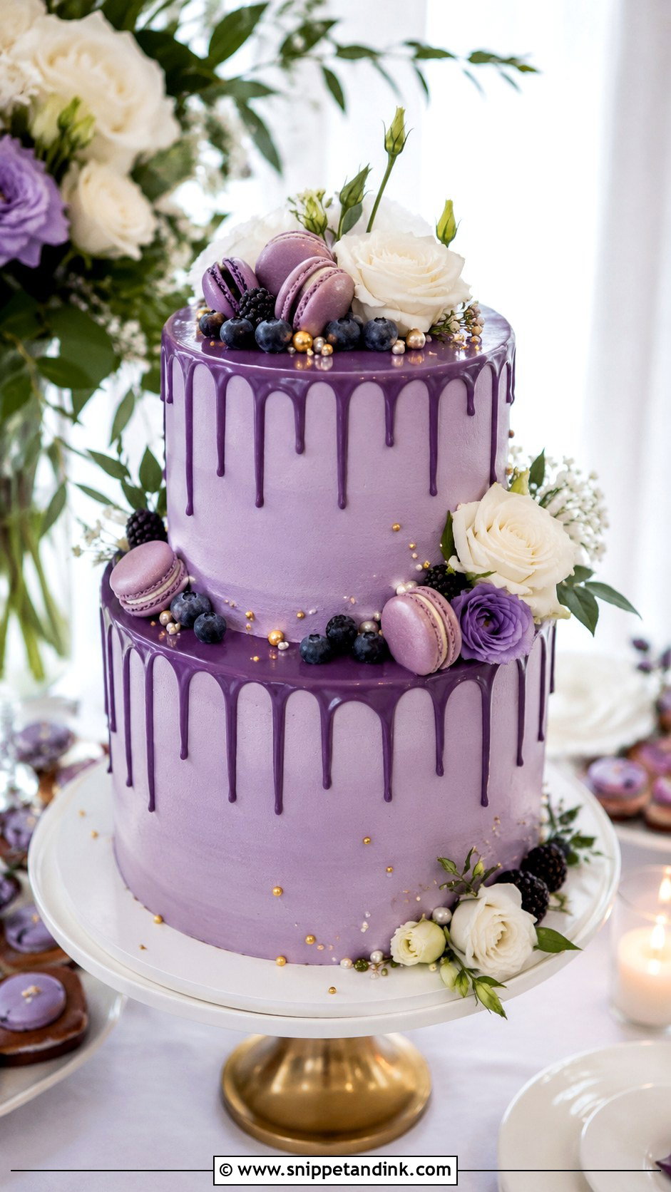Purple Round Wedding Cake With Drip - Snippet and Ink - 20 Purple Round Cake Ideas for Wedding