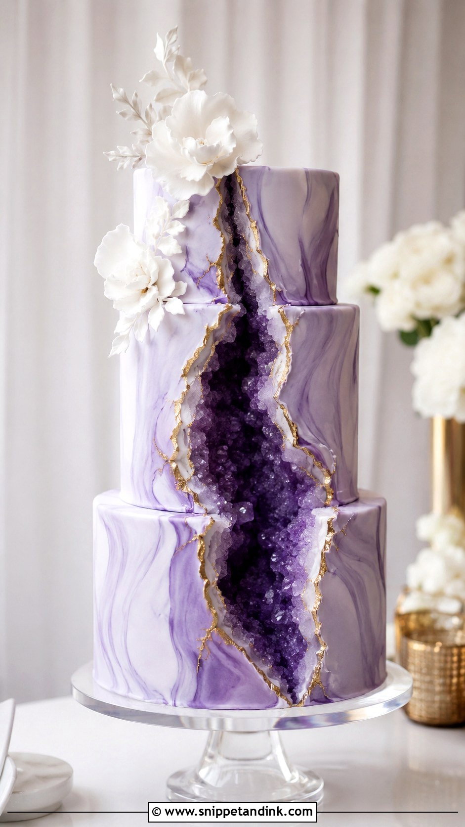 Purple Round Wedding Cake With Geode - Snippet and Ink - 20 Purple Round Cake Ideas for Wedding
