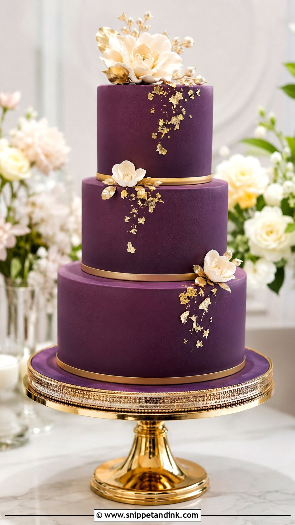 Purple Round Wedding Cake With Gold - Snippet and Ink - 20 Purple Round Cake Ideas for Wedding