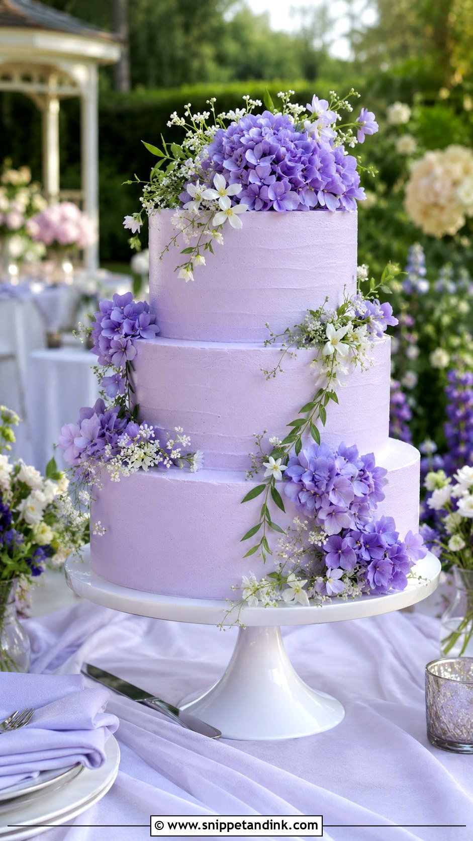 Purple Round Wedding Cake With Hydrangeas - Snippet and Ink - 20 Purple Round Cake Ideas for Wedding