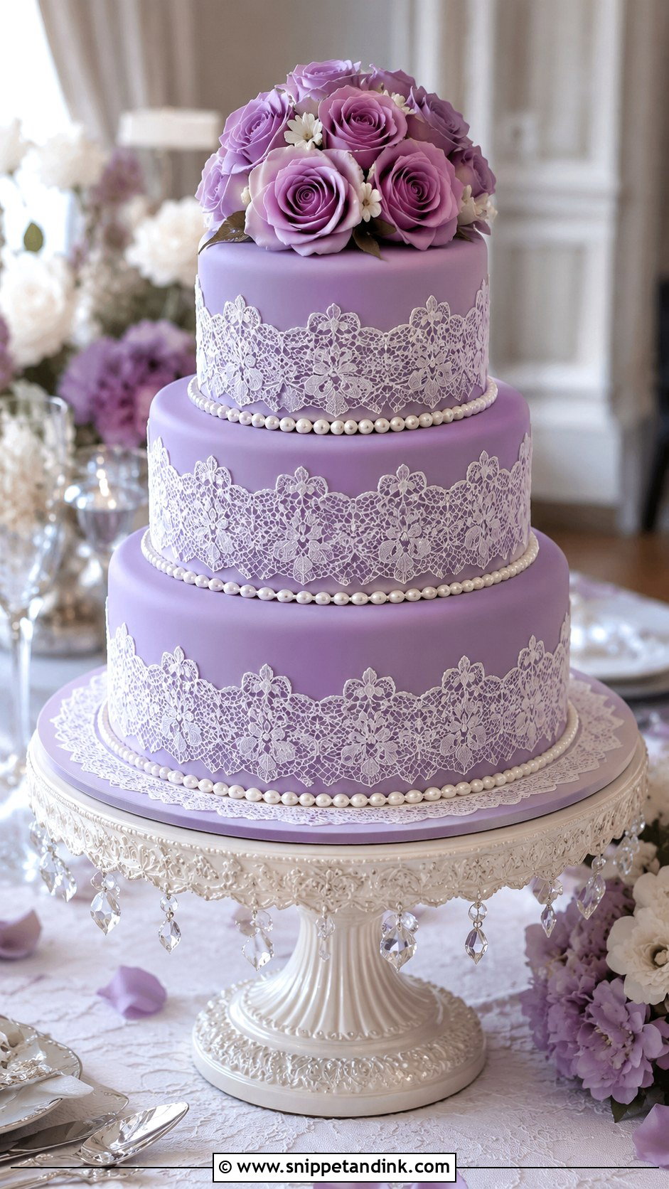 Purple Round Wedding Cake With Lace - Snippet and Ink - 20 Purple Round Cake Ideas for Wedding
