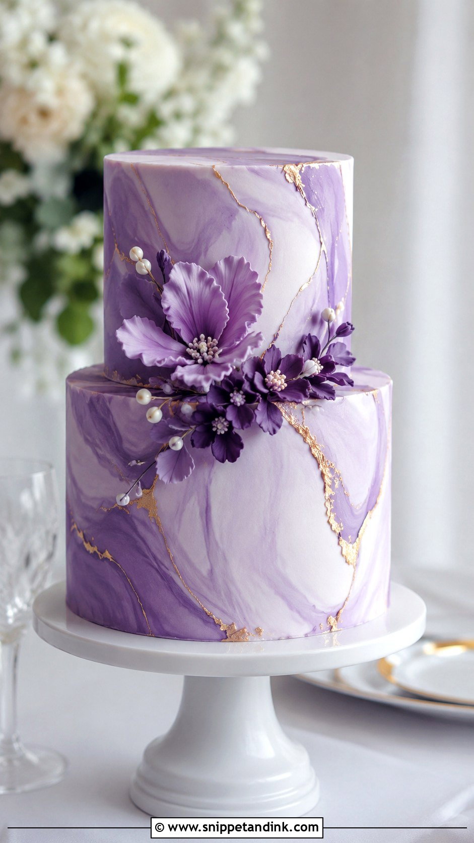 Purple Round Wedding Cake With Marble Fondant - Snippet and Ink - 20 Purple Round Cake Ideas for Wedding