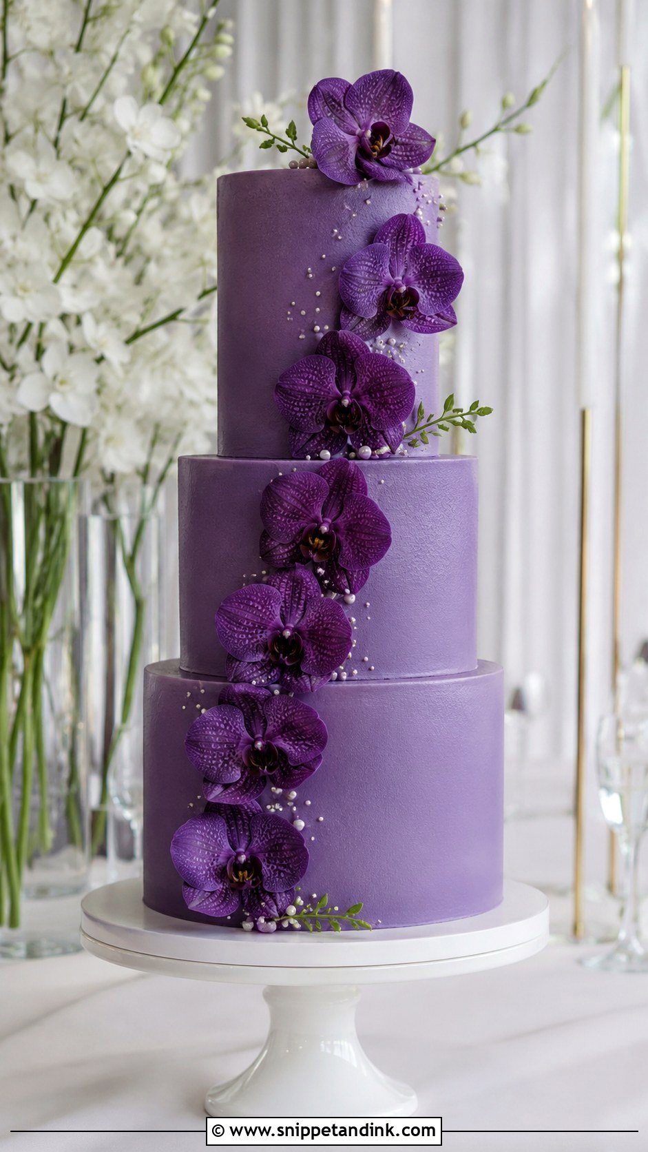 Purple Round Wedding Cake With Orchids - Snippet and Ink - 20 Purple Round Cake Ideas for Wedding