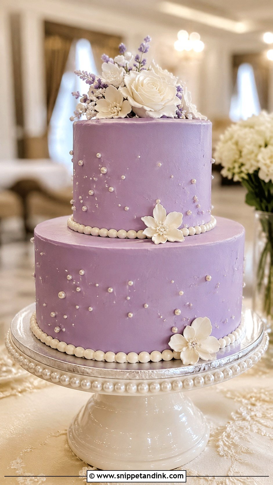 Purple Round Wedding Cake With Pearl Details - Snippet and Ink - 20 Purple Round Cake Ideas for Wedding