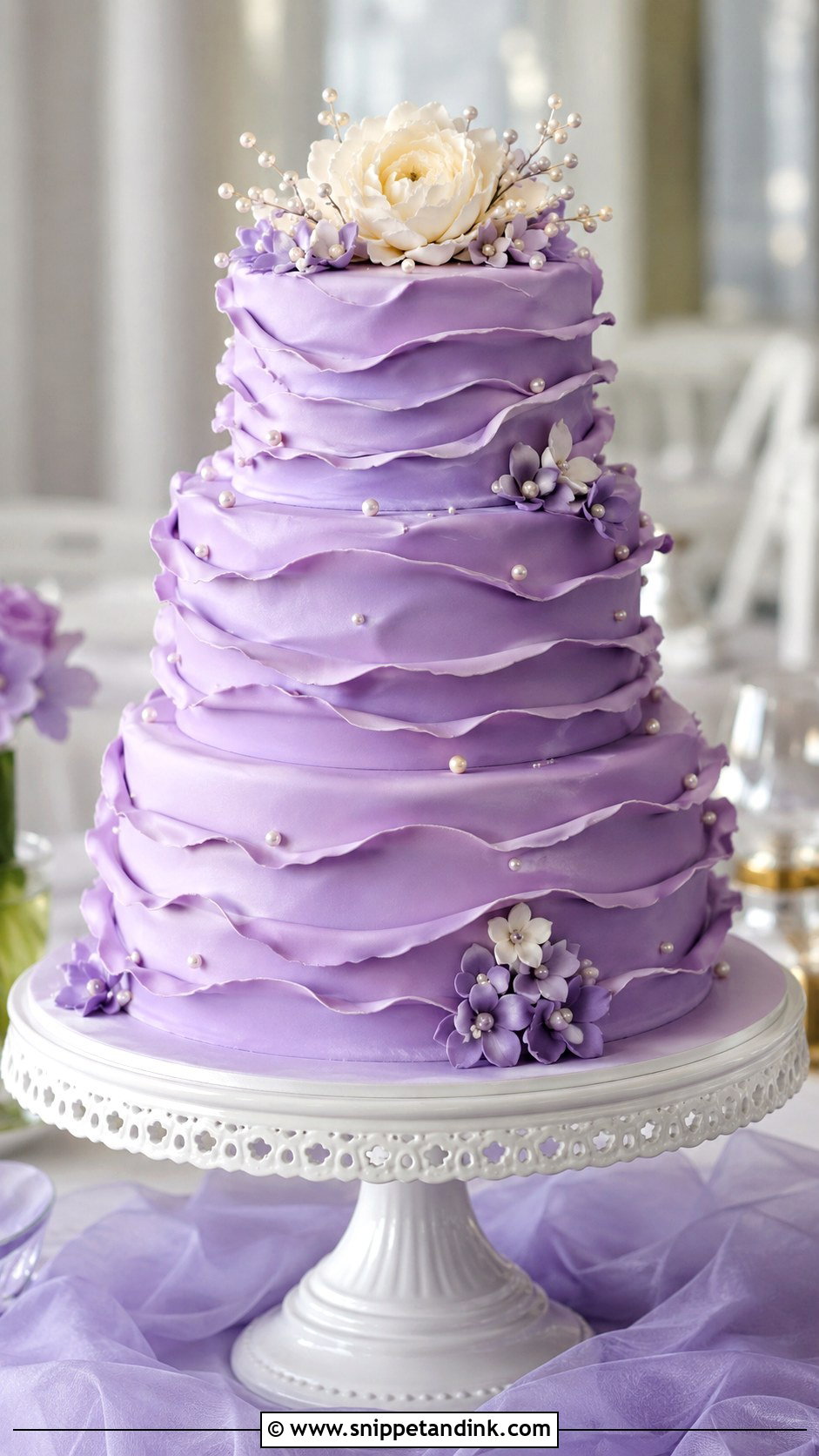 Purple Round Wedding Cake With Ruffles - Snippet and Ink - 20 Purple Round Cake Ideas for Wedding