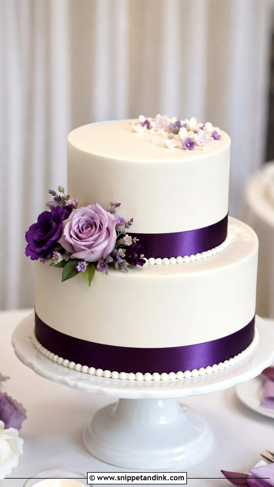 Purple Round Wedding Cake With Satin Ribbon - Snippet and Ink - 20 Purple Round Cake Ideas for Wedding
