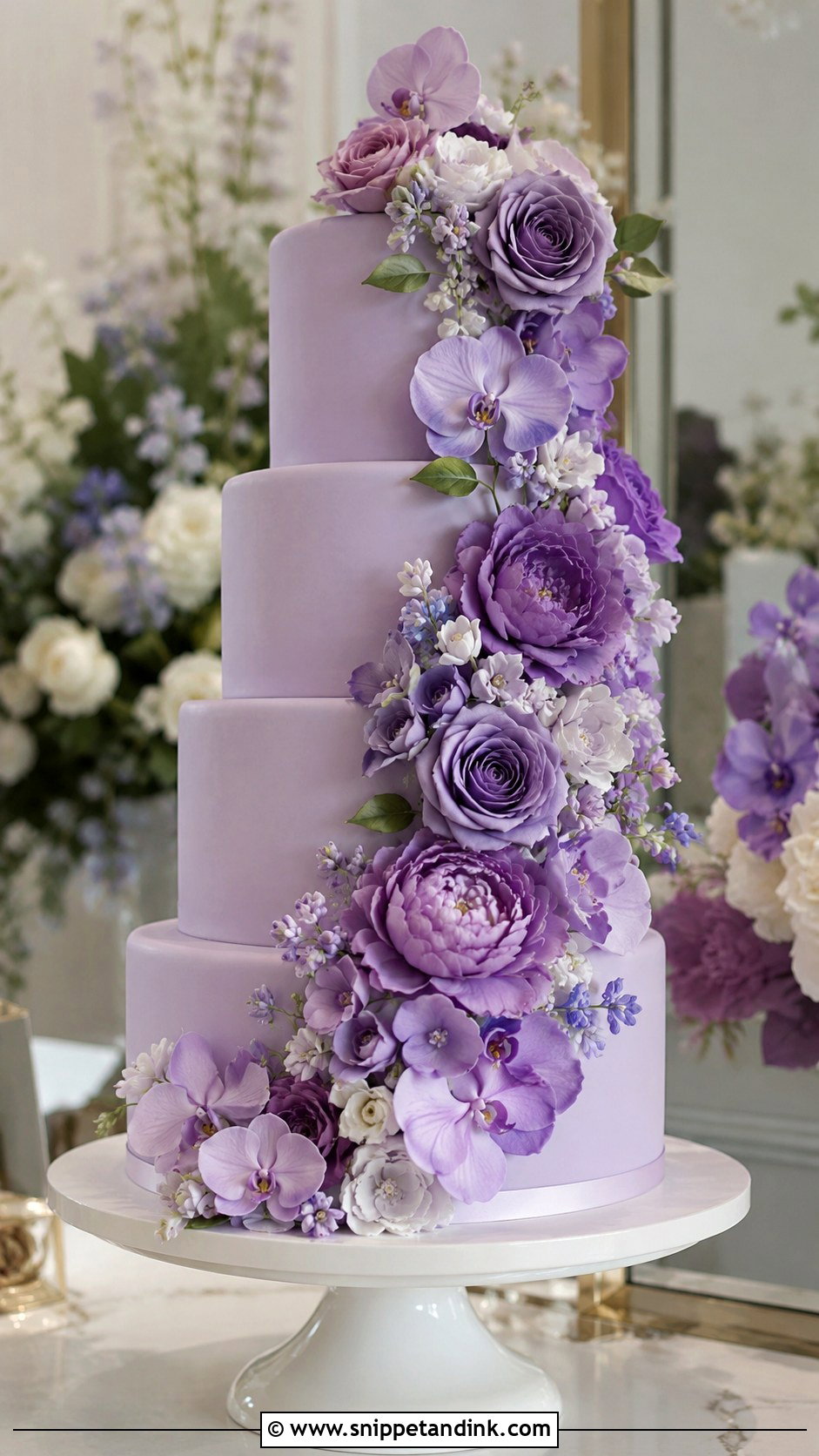 Purple Round Wedding Cake With Sugar Flowers - Snippet and Ink - 20 Purple Round Cake Ideas for Wedding